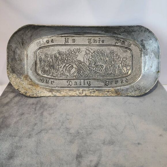 Vintage Give Us This Day Our Daily Bread Metal Bread  Tray Dish - Picture 1 of 7